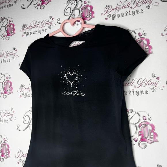 For joseph tee shirt rhinestone crystal bling sweetie black silver keyhole open - Picture 7 of 8